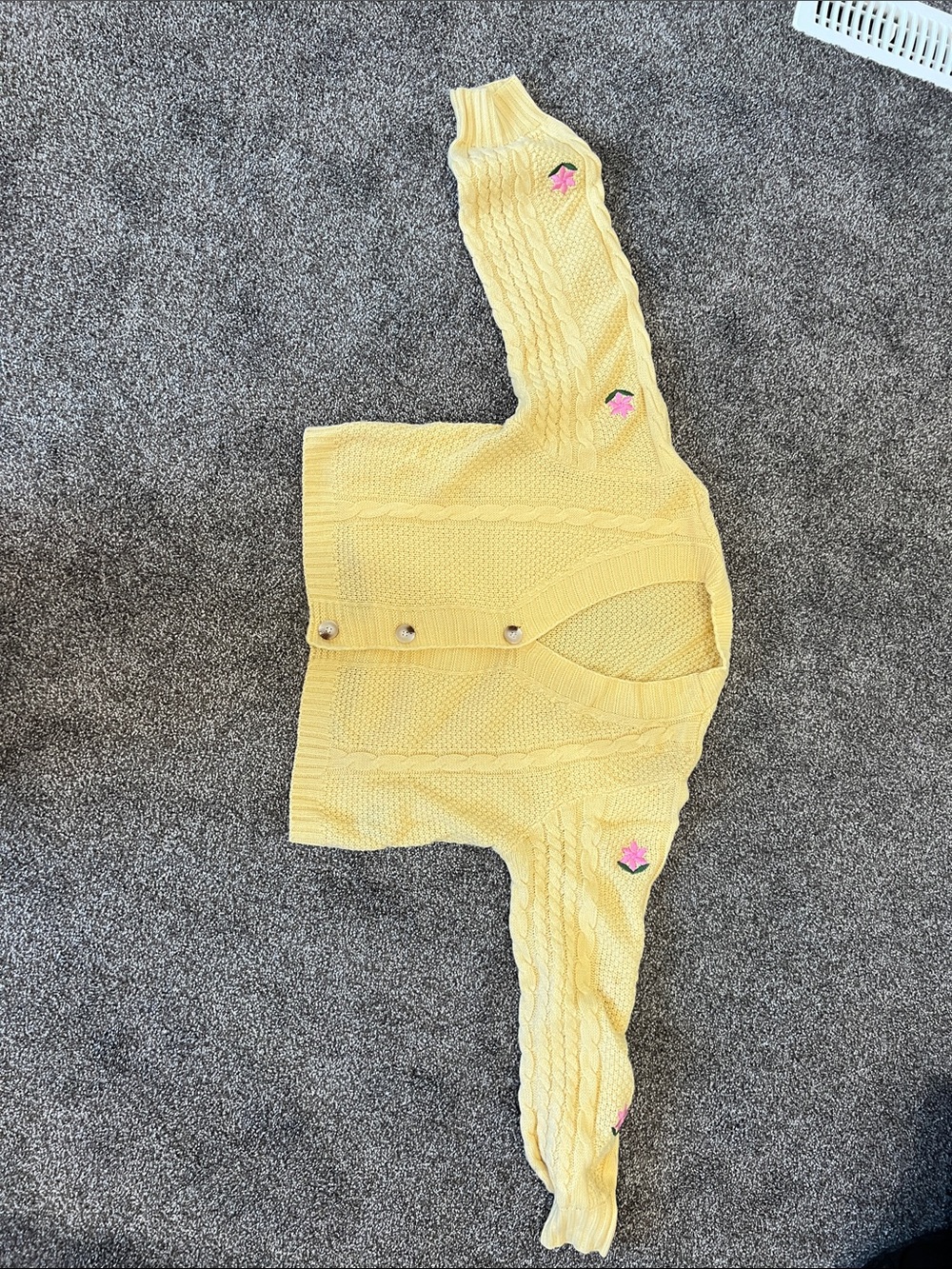 Yellow Cable-Knit Button Cardigan Sweater